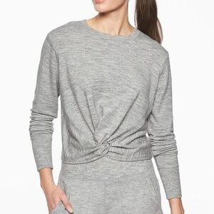 ATHLETA Essence Twist Front Long Sleeve Top XS soft gray heathered modal stretch